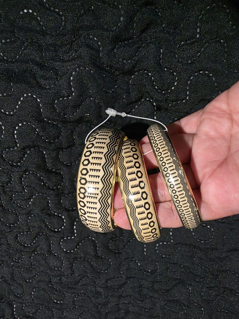Karma Black and Gold Patterned Bangle Bracelets